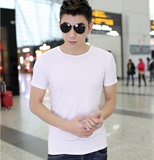 夏季新款男士短袖t恤韩版圆领修身纯色体恤棉半袖青年上衣打底衫