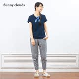 新品Sunny clouds Shuttle Notes日本面料女式麻棉格子九分萝卜裤