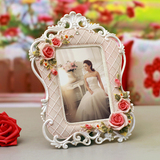 6寸欧式田园树脂相框摆台 彩绘相架影楼婚庆古典美式玫瑰浮雕