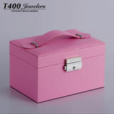 新款特别定制木质双层带锁手饰品收纳盒粉色蓝色首饰盒女朋友