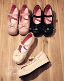 日本外贸Lolita厚底蝴蝶结松糕鞋甜美清新小萝莉可爱圆头娃娃单鞋