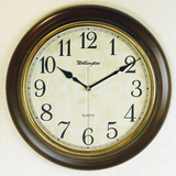 威灵顿时钟复古圆形简约实木欧式卧室石英钟表挂钟客厅静音包邮