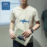 GBOY2016夏季新款日系韩版潮男短袖水洗鲨鱼印花T恤男装打底衫