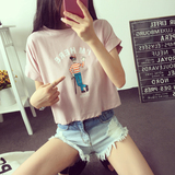 韩国高腰短款上衣服女士超短装显瘦露脐T恤夏季漏肚脐潮女短袖女