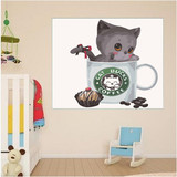 diy数字油画特价包邮动漫卡通儿童书房 动物大幅手绘装饰画茶杯猫