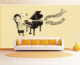 包邮钢琴女孩墙贴纸客厅创意音乐教室贴画幼儿园琴行布置装饰贴纸