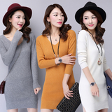 2015冬装韩版单件中长款套头厚毛衣女士打底针织羊绒羊毛衫外套裙