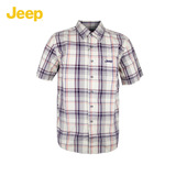 jeep吉普正品男装纯棉扣领尖领休闲格子短袖衬衫JS12WH130