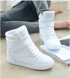 秋冬季韩版隐形内增高女鞋坡跟休闲运动高帮鞋白色学生板鞋8-10cm