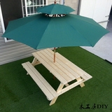 户外桌椅组合实木庭院阳台沙滩连体休闲餐桌防腐碳化复古套装带伞