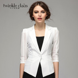 2016春夏季超大码韩版OL通勤女装薄款百搭七分袖小西装白色短外套