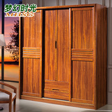 现代中式实木衣柜推拉门大衣橱四门衣柜二趟门木质储物柜卧室家具