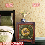 新中式彩绘床头柜装饰仿古实木古典洗手台手工彩绘做旧复古床边柜