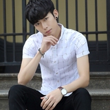 男装夏季新款日系韩版修身潮男士短袖衬衫英伦免烫白衬衣青年学生