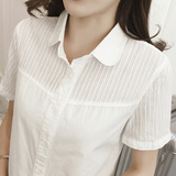韩版夏装棉娃娃领白衬衫女短袖职业装日系小清新修身文艺白衬衣女