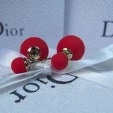 海外代购迪奥Dior16新款新色大小珍珠两用磨砂 红色耳钉