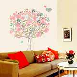 粉色花树浪漫家装环保防水墙壁贴纸婚房客厅卧室PVC透明膜墙贴画
