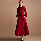 2016秋冬新款宫廷女式修身外套红色羊毛大衣风衣正品高端女装