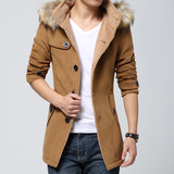 风衣男2014冬季男士韩版修身英伦加绒加厚青年短款毛呢外套大衣潮