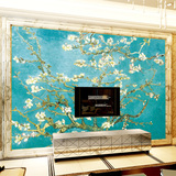 塞拉维欧式电视背景墙墙纸壁画梵高杏花油画客厅沙发影视墙壁纸布