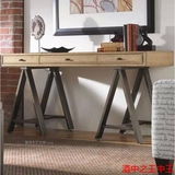 美式乡村铁艺书桌loft实木桌椅复古做旧带抽屉电脑桌办公桌工作台