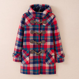 2015冬季小熊维尼专柜英伦风少女学生格子羊毛呢子大衣外套中长款