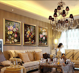 纯手绘油画流行欧式客厅卧室玄关装饰画组合三联有框画新古典花卉