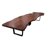 电脑书桌不规则茶桌美式实木餐桌原木办公桌会议长桌 铁艺工作台