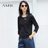 （2加1）Amii[极简主义]2016秋季新款简约圆领纯色口袋长袖T恤女
