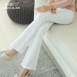 2015秋装女装新款韩版弹力女裤修身显瘦提臀白色牛仔裤微喇叭长裤
