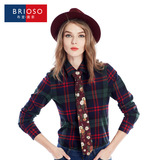 BRIOOS春款新装2015格子衬衫 女 长袖纯棉韩版女装修身大码衬衣潮