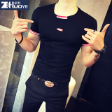 卓野夏季2016新款韩版修身黑色圆领男士t恤半袖休闲紧身短袖体恤