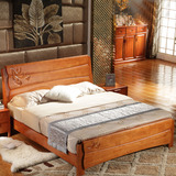 全实木床1.8米双人床1.5米橡木床1.2单人床中式储物高箱床胡桃色