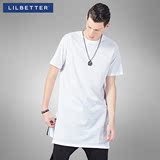 Lilbetter男士长款短袖T恤 高街潮牌白色体恤拉链装饰圆领T恤衫男