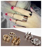 韩国时尚皇冠戒指组合开口指环女关节戒韩版合金饰品三件套包邮