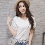 宽松短袖T恤女2016夏季韩版镂空流苏花边半袖上衣显瘦短款打底衫