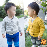 婴儿毛衣韩版针织衫儿童外贸原单加厚纯棉手工编织男宝宝开衫外套
