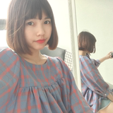 夏季新款韩版宽松圆领格子长袖衬衫上衣 韩范百搭显瘦衬衣女学生