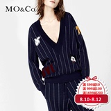MO&Co.摩安珂条纹V领趣味米奇绣章数字套头毛衣MA161JEY52