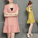 美丽说夏天猫品牌特卖蘑菇街ulzzang2016女装单件V领韩版连衣裙