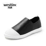 Westlink西遇女鞋2016春季新款真皮套脚运动休闲鞋平底鞋女小白鞋