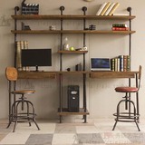 美式复古壁挂铁艺实木抽屉柜写字桌书桌创意水管家用带书架电脑桌