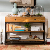 美式复古铁艺实木置物架书架斗柜带抽屉三层收纳装饰餐边柜玄关柜