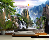 3d立体电视背景墙壁纸山水风景大型影视壁画墙纸中式客厅迎客松