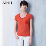 Amii[极简主义]简约圆领口袋棉质短袖T恤女夏显瘦打底衫11670338