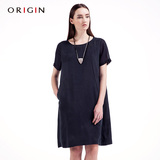 ORIGIN安瑞井品牌女装2016夏季新品修身连衣裙铜氨丝中长款连身裙
