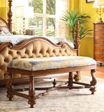 纯美式做旧全实木雕花床尾凳1.2米 欧式仿古布艺沙发凳卧室换鞋凳