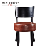 北欧实木餐椅创意小椅酒店餐椅椅子宜家橡木真皮椅黑色复古椅