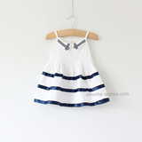 包邮 日系IDEA婴儿裙子 0-1-2岁女童宝宝海军风吊带连衣裙周岁服
