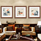 九鱼图 现代新中式书房沙发背景三联画有框画挂画壁画客厅装饰画